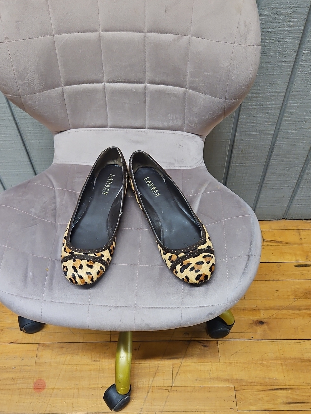 Ralph Lauren Leopard Print Calf Hair Ballet Flats in Tan and Black